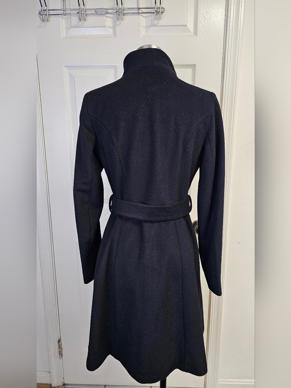 Michael Kors Black Women's Asymmetrical Belted Wool Coat, US X-Small - Picture 5 of 12